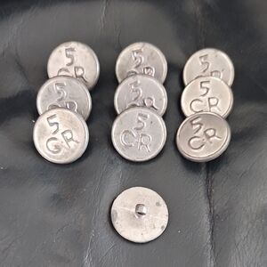 Set of 10 Vintage Silver Military-style Buttons - '5 CR' Connecticut 5 Regiment